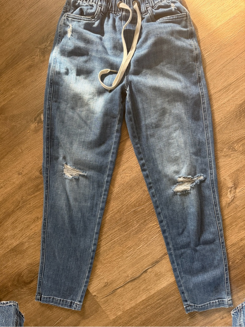 Aerie Casual Distressed Drawstring Denim Joggers - Blue